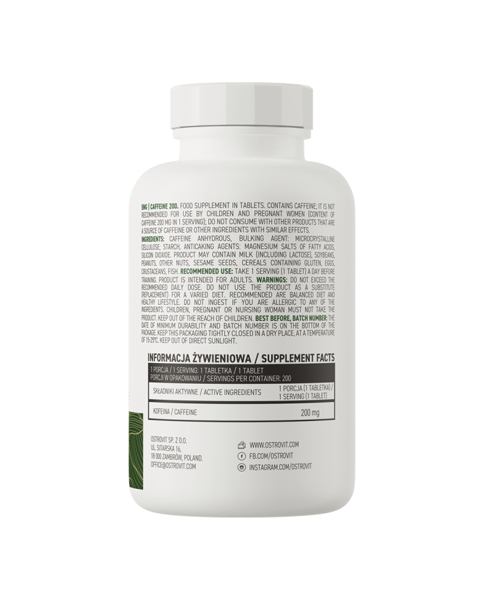OstroVit Caffeine 200 mg VEGE 200 tab – zdjęcie 2