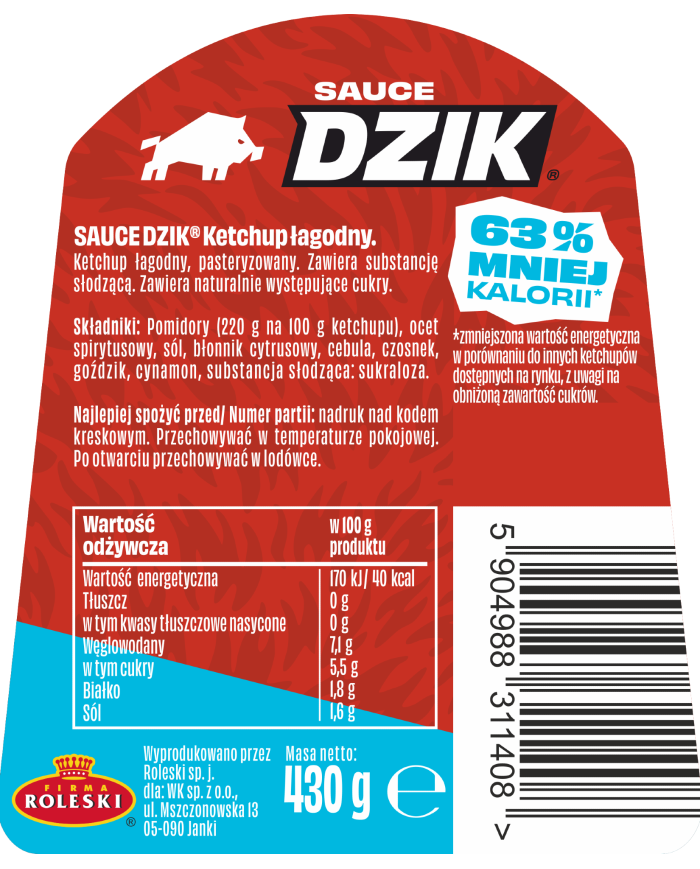 DZIK® KETCHUP SAUCE 430g – zdjęcie 2