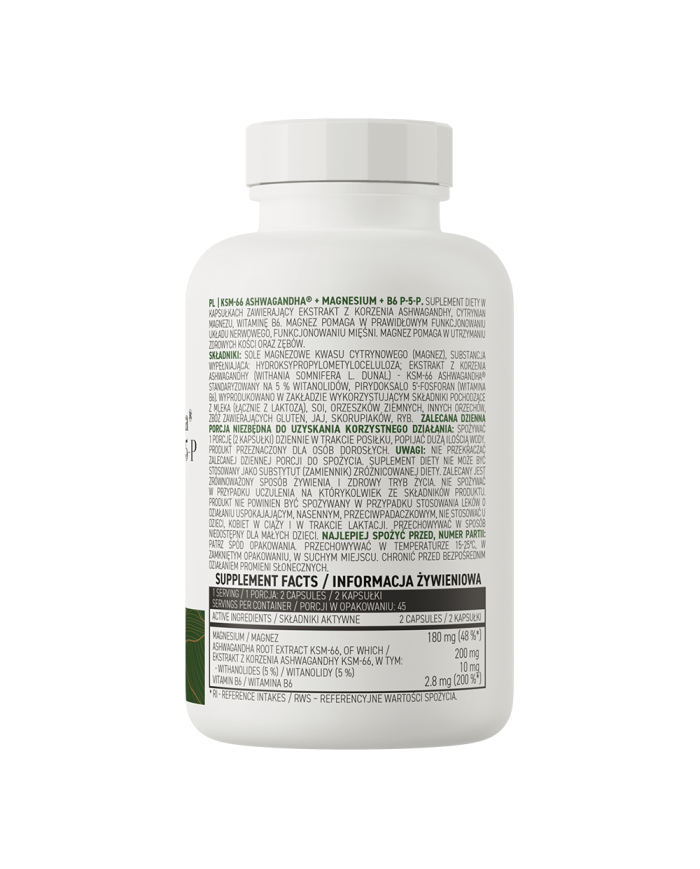 OstroVit KSM-66 Ashwagandha® + Magnesium + B6 P 5-P 90 caps – zdjęcie 2